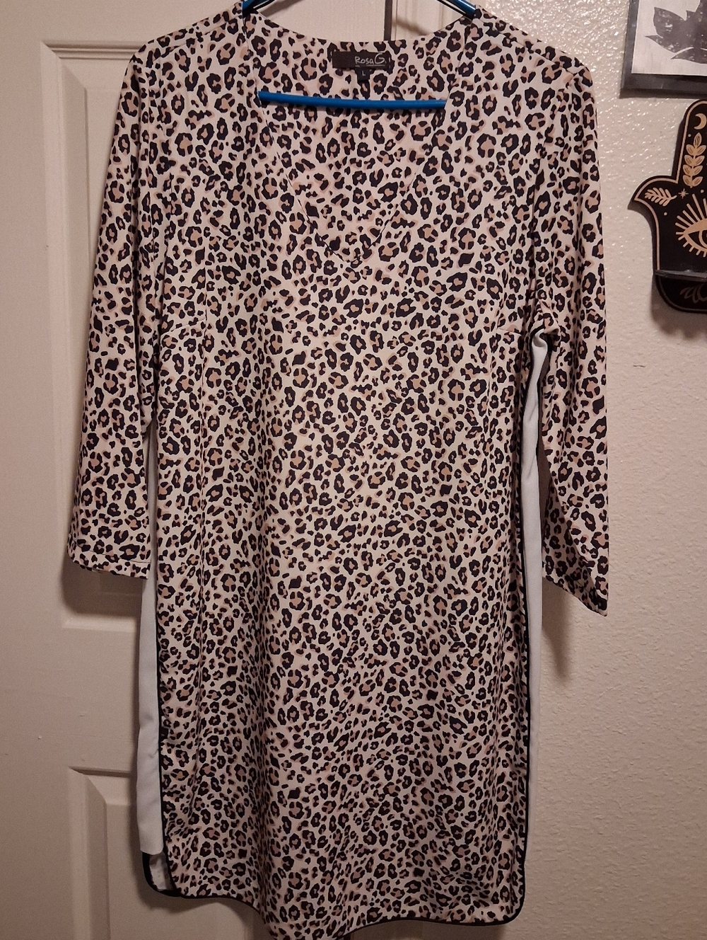 Leota Beige and Black Leopard Print Long Sleeve Dress